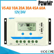 PowMr-controlador de cargador Solar PWM 60A 45A 30A 20A 10A 12V 24V, regulador de Panel automático, Serie de VS-AU USB Dual con pantalla LCD integrada 2024 - compra barato