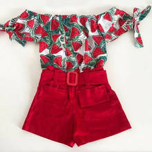 Комплекты одежды из 2 предметов для маленьких девочек От 2 до 7 лет топы с открытыми плечами с цветочным принтом и шорты 2 цвета 2024 - купить недорого