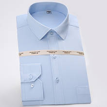 Мужская Классическая однотонная Базовая рубашка в полоску с длинным рукавом, Базовая рубашка с одним накладным карманом, Стандартная посадка, 40% хлопок, деловая рубашка для офиса 2024 - купить недорого
