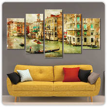 Pinturas en lienzo para decoración del hogar, imágenes abstractas de Venecia, ciudad del agua, barco, paisaje, carteles, marco de Arte de pared, 5 piezas 2024 - compra barato