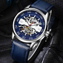 Relógio masculino de couro genuíno, relógio masculino de esqueleto mecânico clássico 2024 - compre barato