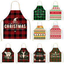 1PC Merry Christmas Apron Cute Elk Red Plaid Cotton Linen Kitchen Apron For Woman Bibs New Year Xmas Baking Cooking Accessories 2024 - buy cheap