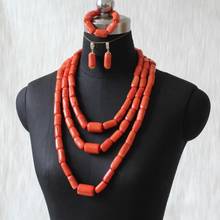 4 joias femininas coral real, conjunto de joias de luxo com 3 camadas, colar, brinco de pulseira, meninas, conjunto 2020 2024 - compre barato