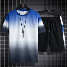 Conjunto de ropa informal para hombre, chándal holgado de Color degradado, traje deportivo de Hip-Hop, camiseta + pantalón corto, 7XL, novedad de verano, 2 uds. 2024 - compra barato