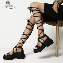 Sgesvier Women Platform Sandals Woman Sexy Cross Straps Lace Up Wedges 2021 Summer Ladies Beach INS Shoes Female Footwear 2024 - buy cheap