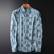 Minglu camisa masculina de manga longa alta qualidade, camisa xadrez tingida de fio, executiva e casual, slim fit, 4xl, outono 2024 - compre barato