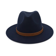 2019 New Men's Women's Wool Fedora Hat With Belt Wide Brim Fascinator Hat Panama Jazz Hat Church Hat Size 56-58CM 2024 - buy cheap