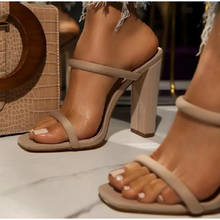 Sandálias femininas de verão, salto alto grosso, sapatos casuais, design da moda, bico quadrado, tira de tornozelo, sandálias de dedo aberto, sapatos de mulher 2024 - compre barato