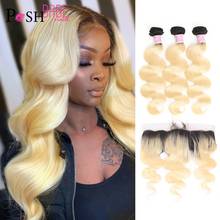 Ombre Blonde 13*4 Lace Frontal with Remy Brazilian Body Wave Hair Bundles,1B 613 Color 2 3 4 Bundles Weave with Frontal Closure 2024 - buy cheap