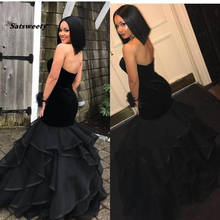 2022 Sexy Elegant Black Velvet Prom Dresses sweetheart cascading Organza Floor Length Formal Evening Gowns Long robe de soiree 2024 - buy cheap