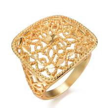 Wando Ethnic Hollow Flower Gold Color men women ring Engagement wedding Christmas gift ring Gold Color Resizable golden ring 2024 - buy cheap