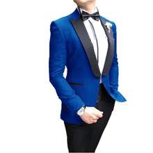 Traje de novio azul real para hombre, esmoquin con solapa de pico, traje de novio de 2 piezas, un botón, conjunto (Blazer + Pantalones) 2024 - compra barato