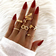 Anéis de cobra da cor de ouro boêmio, conjunto de 2021, nova corrente geométrica, metal, rosa, junta, joias de dedo feminino 2024 - compre barato
