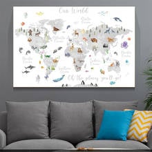 Pósteres e impresiones en lienzo de dibujos animados, mapa del mundo de animales, imagen artística de pared para habitación de niños, decoración del hogar, Cuadros 2024 - compra barato