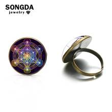 SONGDA-Anillos ajustables de cubo de Metatrón de geometría sagrada para mujer, símbolo de arte cósmico misterioso, cabujón de cristal, anillo de nudillo de apertura 2024 - compra barato