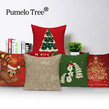 Feliz natal capa de almofada colorida árvore de natal fronha veado linho casa decorativa sofá almofadas almofadas kissen 2024 - compre barato