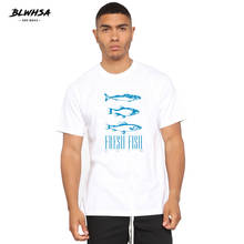 BLWHSA Fresh Fish Printed T Shirt Men Casual Summer Short Sleeve Funny T-shirt Hip Hop Design Fresh Fish Printing Plus Size Tops 2024 - buy cheap