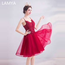 LAMYA индивидуальное короткое платье для выпускного вечера с V-образным вырезом коктейльные платья на бретельках женское платье для выпускного вечера с аппликацией 2024 - купить недорого