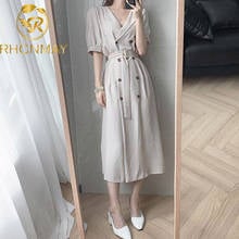 Summer Women Fashion Casual Dresses Short Sleeve V-Neck Black Beige Elegant Loose Plus Size Mide Dress With Belt Vestidos Robe 2024 - buy cheap