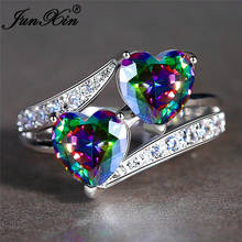 Female Multicolor Crystal Double Heart Ring White Gold Blue Purple Green Zircon Stone Wedding Rings For Women Jewelry Cz 2024 - buy cheap