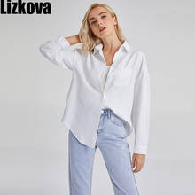 Lizkova White Blouse Women 2021 Long Sleeve Oversized Green Shirt Female Spring Pocket Official Tops Blusas Roupa 8866 2024 - buy cheap