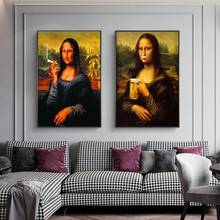 Arte divertido de Mona Lisa para beber y fumar, carteles en lienzo, imágenes artísticas de pared Da Vinci, pinturas famosas en la pared para decoración del hogar 2024 - compra barato