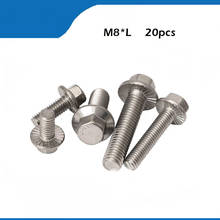 Free shipping 20pcs/lot DIN6921 Stainless steel hex flange bolt serrated flanged bolt  M8*10/12/16/20/25/30/35/40/45/50/60 2024 - buy cheap