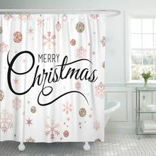 Happy Merry Christmas Rose Gold Glittering Lettering Design Snow Shower Curtain Waterproof Polyester Fabric 72 x 72 Inches Set 2024 - buy cheap