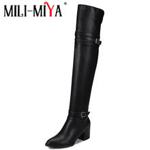 MILI-MIYA женские мотоциклетные ботинки выше колена, соблазнительные осенне-зимние женские ботинки ручной работы на квадратном каблуке, большой размер 48 2024 - купить недорого