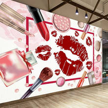 Custom Self-Adhesive Wallpaper 3D Red Lips Cosmetics Beauty Shop Manicure Shop Background Wall Decor Waterproof 3D Wall Sticker 2024 - buy cheap