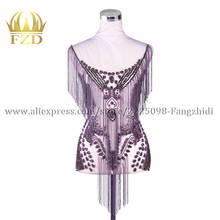 Fzd 1 peça feito à mão costurar em roxo strass remendo borlas cachoeira pendurado cristal vestido remendos corpete applique para mostrar 2024 - compre barato