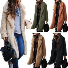 Casaco de pele feminino com urso de pelúcia, jaqueta comprida com lapela, pelúcia, cor sólida, outono 2021 2024 - compre barato