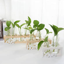 Vaso de vidro hidropônico, vaso de plantas nórdico, moldura de madeira, para casa, escritório, presente, decoração de bonsai 2024 - compre barato