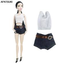 White Tops + Short Jean Pants Fashion Doll Clothes for Barbie Doll Outfits 1/6 BJD Doll Clothes Dolls Accessories Kid Toy 2024 - buy cheap