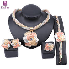 African Chunky Jewelry Sets for Women Flower Crystal Necklace Dubai Gold Statement Costume Bracelet Earring Jewelry Set 2024 - buy cheap
