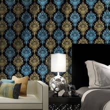 Papel tapiz con patrón de Damasco negro de estilo europeo, decoración de pared de fondo de TV para dormitorio, pegatinas de pared de PVC autoadhesivas impermeables 2024 - compra barato
