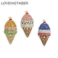 ( Choose Color First ) 52mm*25mm  10pcs/lot  Full Rhinestone Ice Cream Pendants For Summer  Necklace 2024 - buy cheap