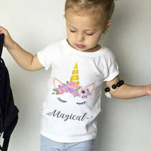 Camiseta de manga corta para unicornio de niño y niña, camiseta de caballo arcoíris, camisetas de moda de cumpleaños de baile de dibujos animados, novedad de 2019 2024 - compra barato