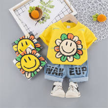 Summer Fashion Children Baby Boys Girls Clothes Sets Infant flowers T Shirt denim Shorts 2pcs Toddler Clothing Kids Tracksuits 2024 - buy cheap