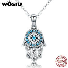 WOSTU Real 925 Sterling Silver Hand Of Fatima Hamsa Pendant Choker Necklace For Women Fashion bijoux Jewelry Gift CQN264 2024 - buy cheap