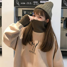 Winter knitted pullover women loose large size turtleneck letter printing plus velvet pullover female female casual sweatshirts 2024 - buy cheap