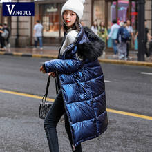 Vangull New Long Women Coat Hooded Parkas Female Glossy Winter Warm Thicken Faux Fur Coats Silver Down Jacket Parker Jacket Coat 2024 - buy cheap