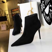 2021 Winter Women Sexy 9.5cm Stiletto High Heels Flock Ankle Boots Lady Warm Fur Vintage Tacones Heels Suede Boots Party Shoes 2024 - buy cheap