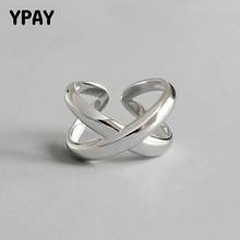 Ypay anéis em forma de x de camada dupla femininos, autêntico 925 de prata esterlina abertura, anel ajustável, joia fina coreana ymr579 2024 - compre barato