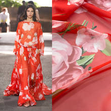 145cm Width Red Big Flower Printed Thin Chiffon Fabric For Woman Dress Blouse Tessuto En Tissu Tela ткань DIY Cloth Sewing 2024 - buy cheap