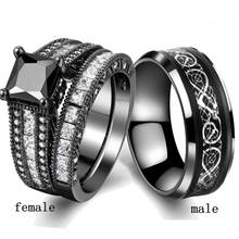 Anillos de pareja Charm para hombre y mujer, conjunto de anillos de acero inoxidable negro, anillos de rinoceronte, regalo de compromiso para novia y boda 2024 - compra barato