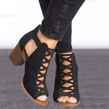 2020 Women Square Heel Sandals Peep Toe Hollow Out Chunky Gladiator Sandals With Strap Black Spring Summer Shoes H412 2024 - buy cheap