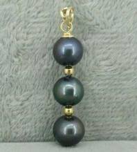 Black round AAA 9-10 mm natural Tahitian pearl pendant necklace 925silver Gold 2024 - buy cheap