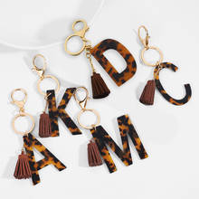 Vintage Brown Leopard Pattern Resin Letter A-Z Keychain Women Men Backpack Bag Pendant Gold Lobster Clasp Ring Tassel Key Chain 2024 - buy cheap