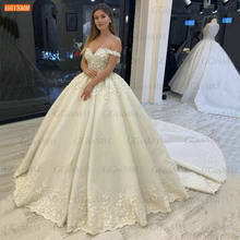 Glitter branco vestidos de casamento rendas até 2021 robe de mariée fora do ombro tribunal trem vestido de noiva feito sob encomenda vestido de casamento 2024 - compre barato
